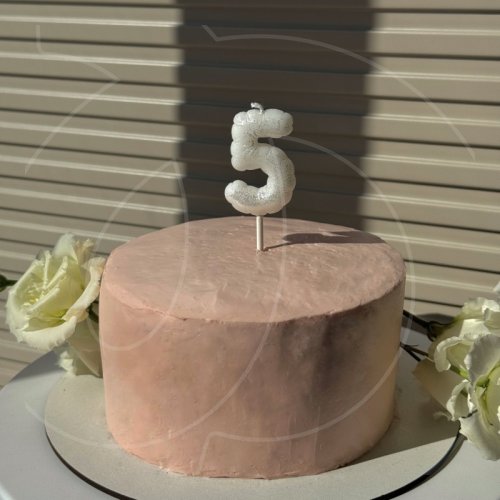 Свеча декоративная Цифра "5" Воздушный шарик Белый с блёстками 