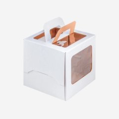 Коробка для торта с окном и ручками белая 24х24х24 см 019040